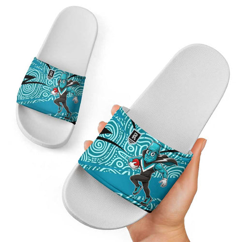 Port Adelaide Australian Football Slide Sandals Power Hero Mascot With Indigenous Pattern Art