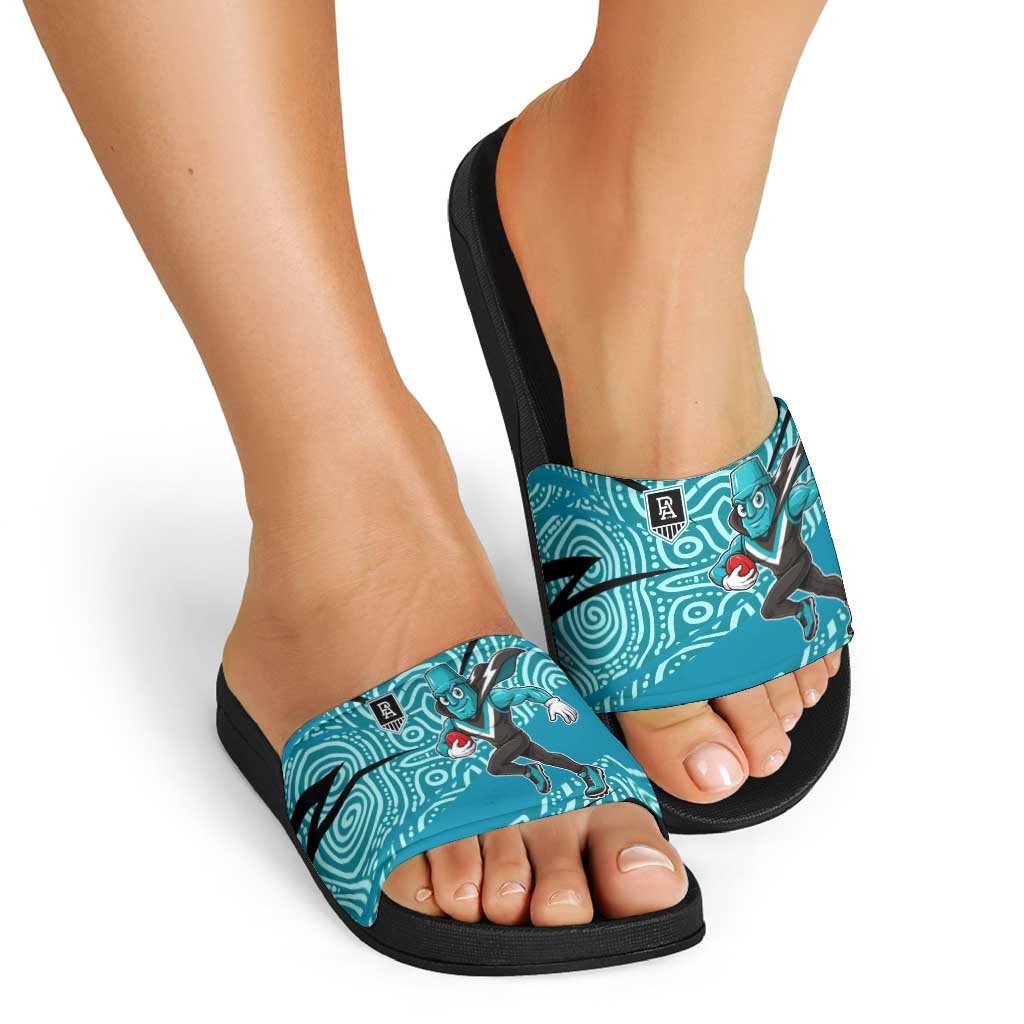 Port Adelaide Australian Football Slide Sandals Power Hero Mascot With Indigenous Pattern Art