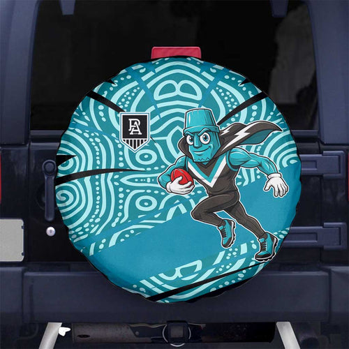Port Adelaide Australian Football Spare Tire Cover Power Hero Mascot With Indigenous Pattern Art