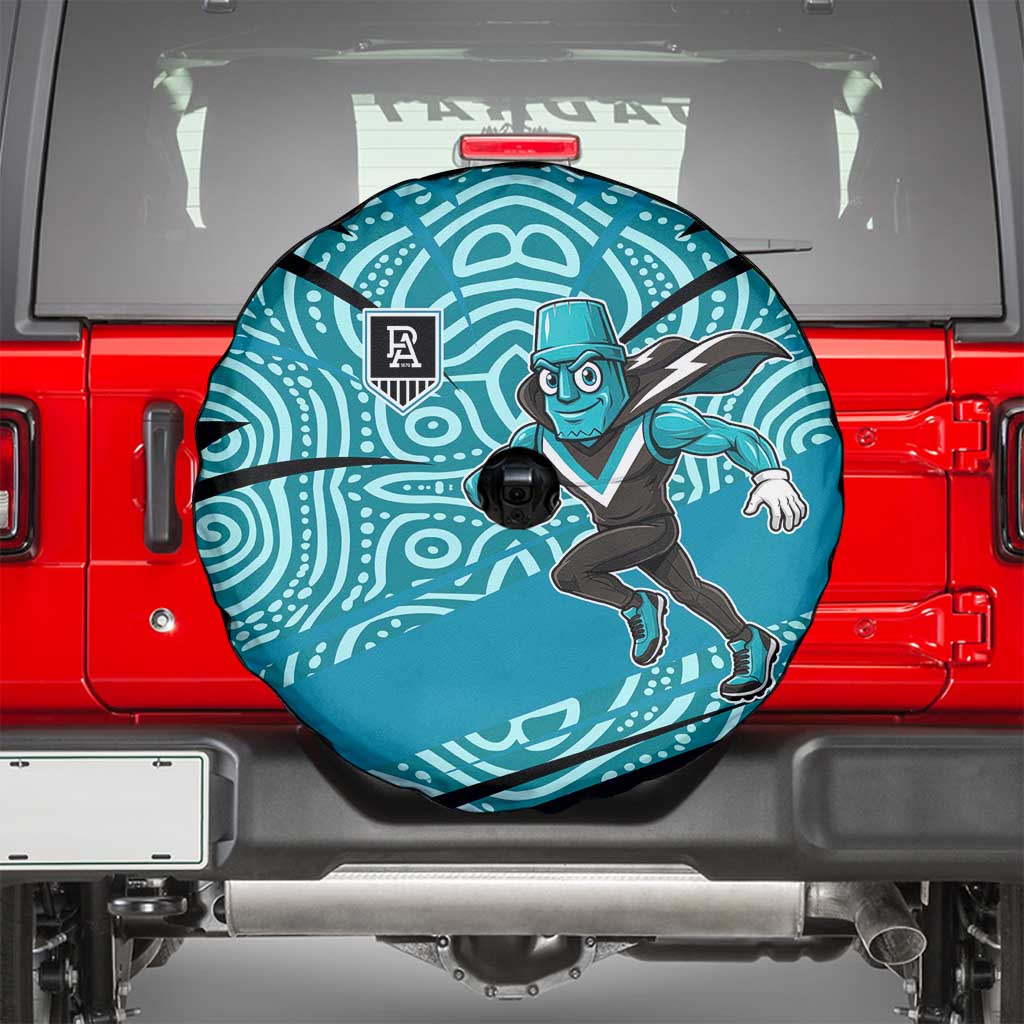Port Adelaide Australian Football Spare Tire Cover Power Hero Mascot With Indigenous Pattern Art