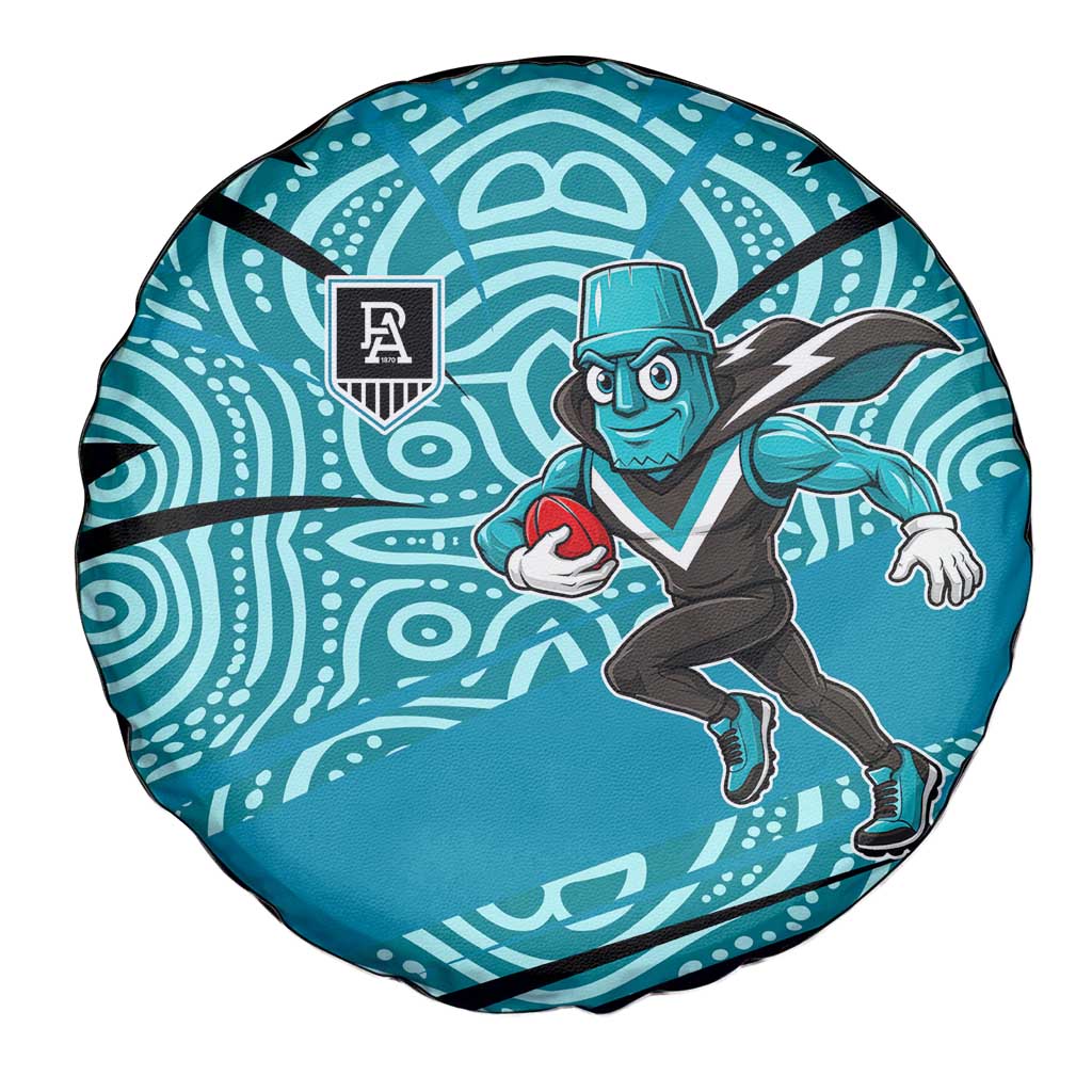 Port Adelaide Australian Football Spare Tire Cover Power Hero Mascot With Indigenous Pattern Art