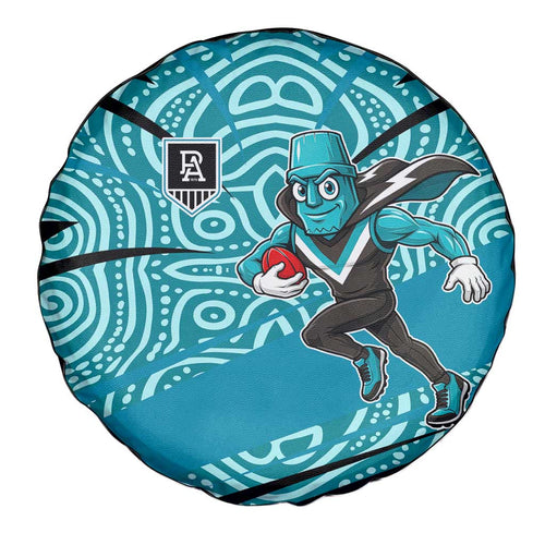 Port Adelaide Australian Football Spare Tire Cover Power Hero Mascot With Indigenous Pattern Art