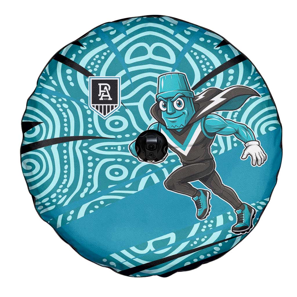 Port Adelaide Australian Football Spare Tire Cover Power Hero Mascot With Indigenous Pattern Art