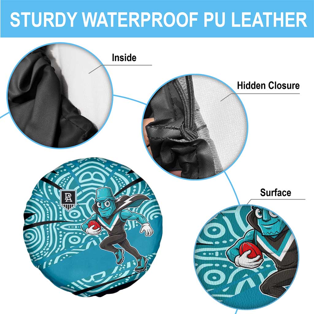 Port Adelaide Australian Football Spare Tire Cover Power Hero Mascot With Indigenous Pattern Art