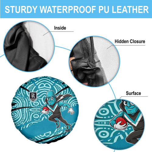 Port Adelaide Australian Football Spare Tire Cover Power Hero Mascot With Indigenous Pattern Art
