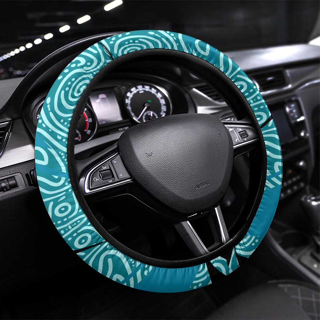 Port Adelaide Australian Football Steering Wheel Cover Power Hero Mascot With Indigenous Pattern Art