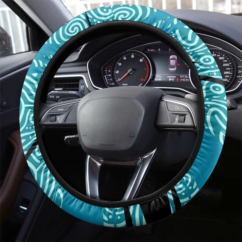 Port Adelaide Australian Football Steering Wheel Cover Power Hero Mascot With Indigenous Pattern Art