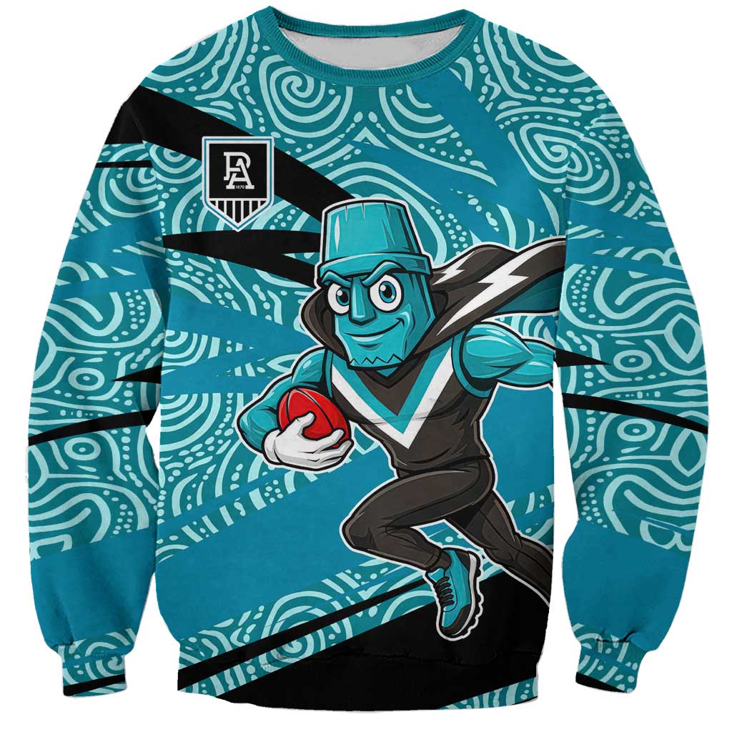 Port Adelaide Australian Football Sweatshirt Power Hero Mascot With Indigenous Pattern Art