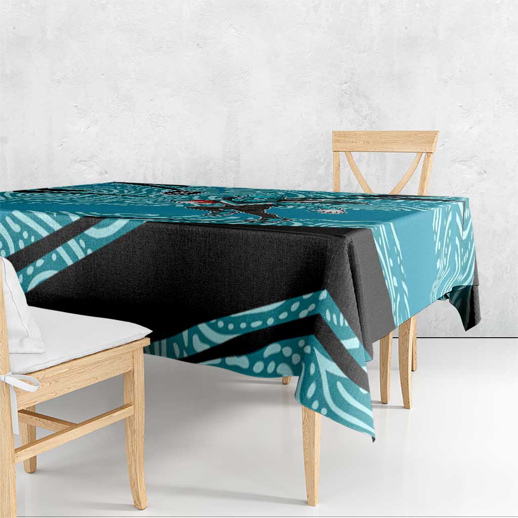Port Adelaide Australian Football Tablecloth Power Hero Mascot With Indigenous Pattern Art
