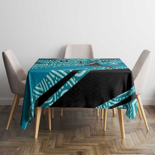 Port Adelaide Australian Football Tablecloth Power Hero Mascot With Indigenous Pattern Art