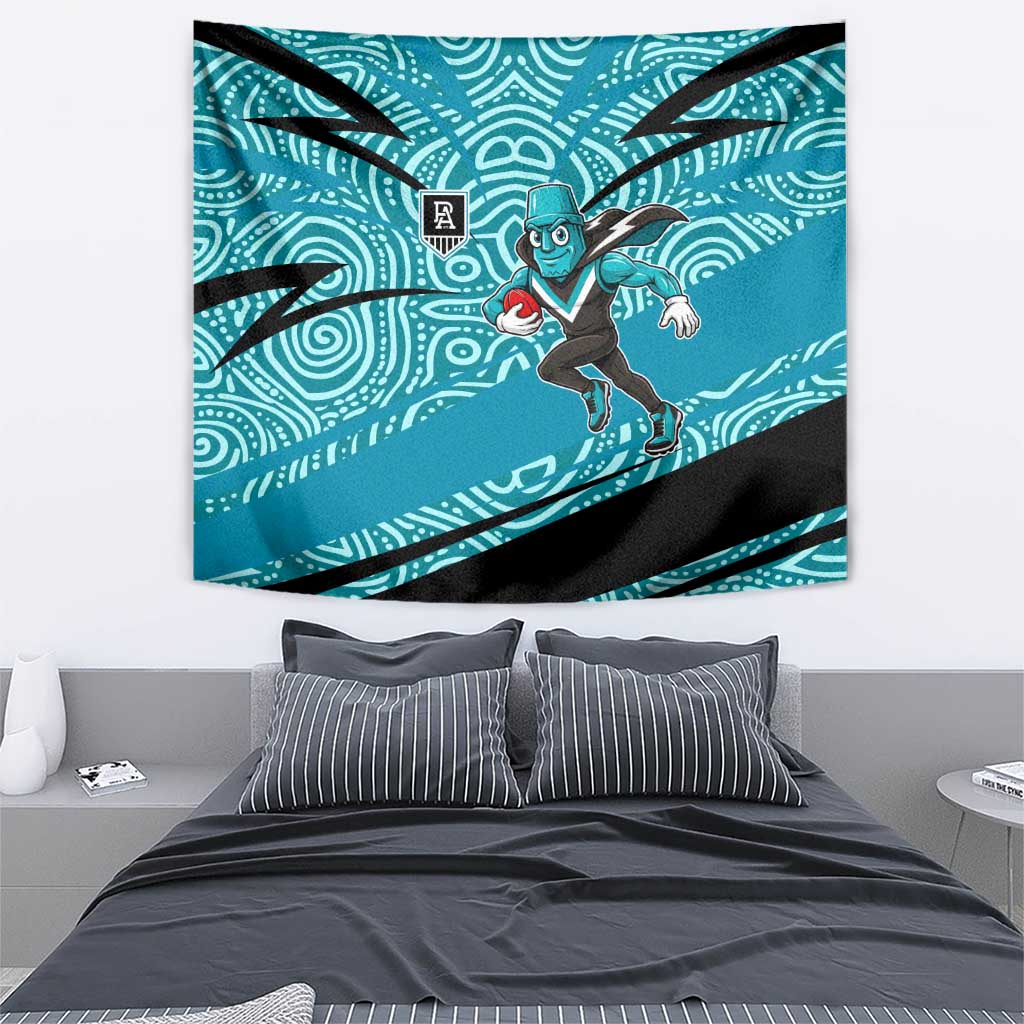 Port Adelaide Australian Football Tapestry Power Hero Mascot With Indigenous Pattern Art