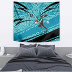 Port Adelaide Australian Football Tapestry Power Hero Mascot With Indigenous Pattern Art