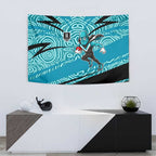 Port Adelaide Australian Football Tapestry Power Hero Mascot With Indigenous Pattern Art