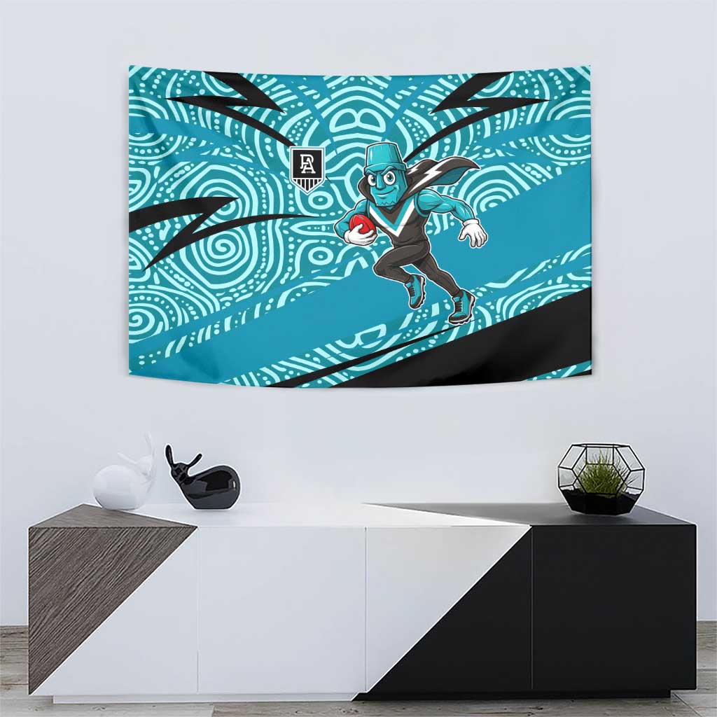 Port Adelaide Australian Football Tapestry Power Hero Mascot With Indigenous Pattern Art