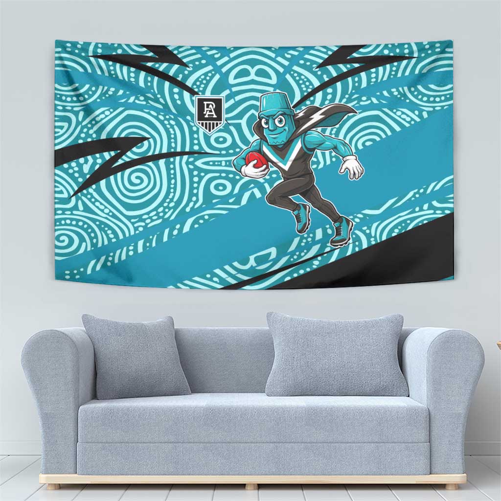 Port Adelaide Australian Football Tapestry Power Hero Mascot With Indigenous Pattern Art