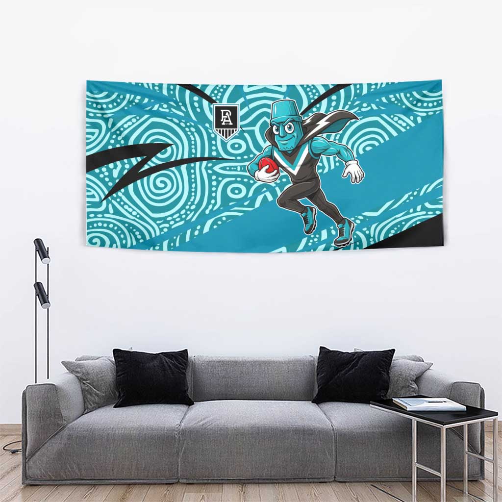 Port Adelaide Australian Football Tapestry Power Hero Mascot With Indigenous Pattern Art