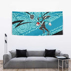 Port Adelaide Australian Football Tapestry Power Hero Mascot With Indigenous Pattern Art