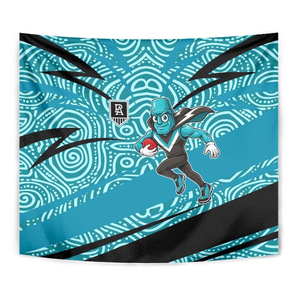 Port Adelaide Australian Football Tapestry Power Hero Mascot With Indigenous Pattern Art
