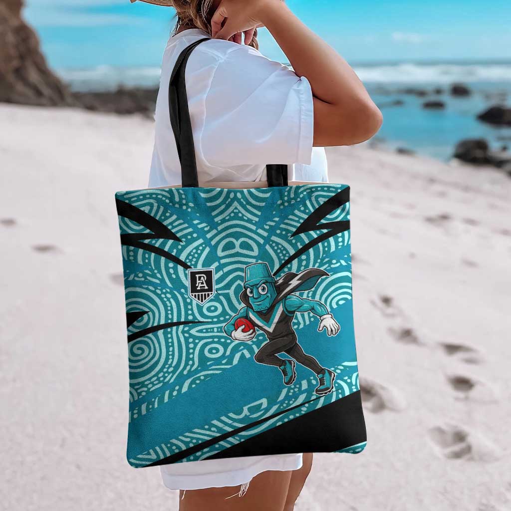Port Adelaide Australian Football Tote Bag Power Hero Mascot With Indigenous Pattern Art