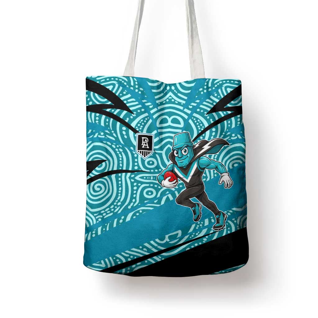 Port Adelaide Australian Football Tote Bag Power Hero Mascot With Indigenous Pattern Art