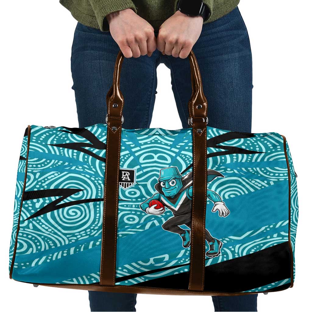 Port Adelaide Australian Football Travel Bag Power Hero Mascot With Indigenous Pattern Art