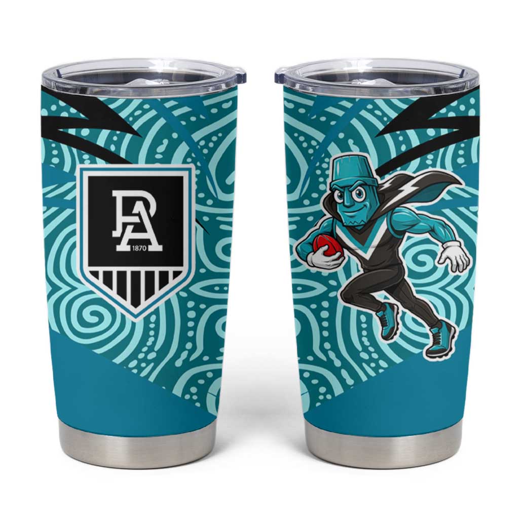 Port Adelaide Australian Football Tumbler Cup Power Hero Mascot With Indigenous Pattern Art