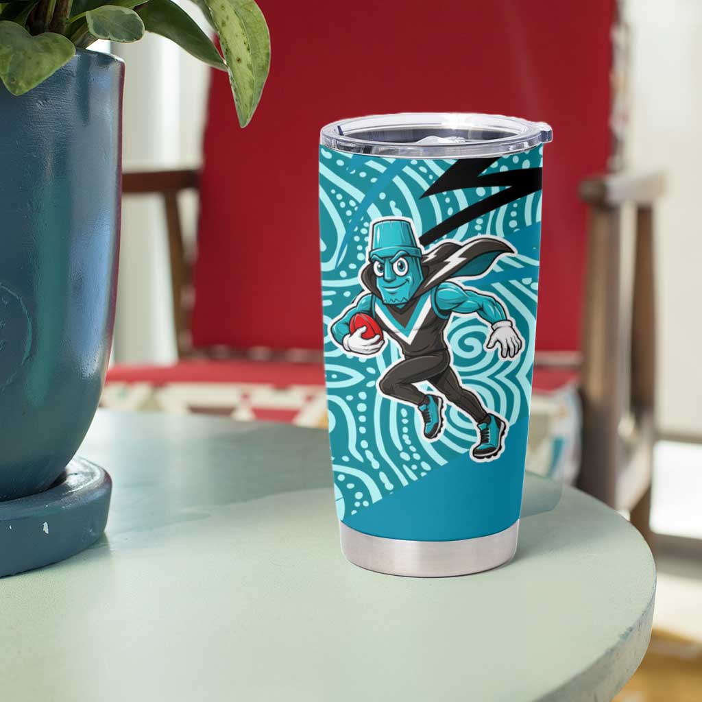 Port Adelaide Australian Football Tumbler Cup Power Hero Mascot With Indigenous Pattern Art
