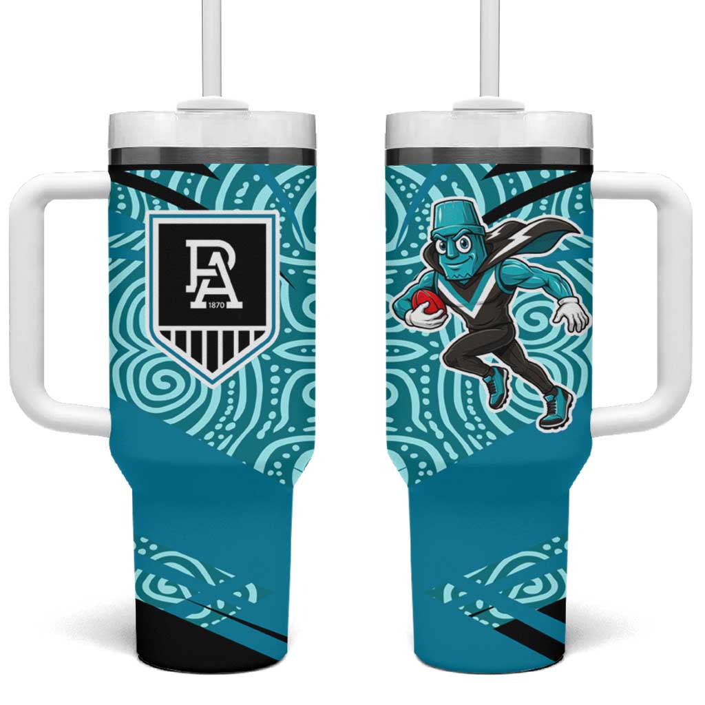 Port Adelaide Australian Football Tumbler With Handle Power Hero Mascot With Indigenous Pattern Art
