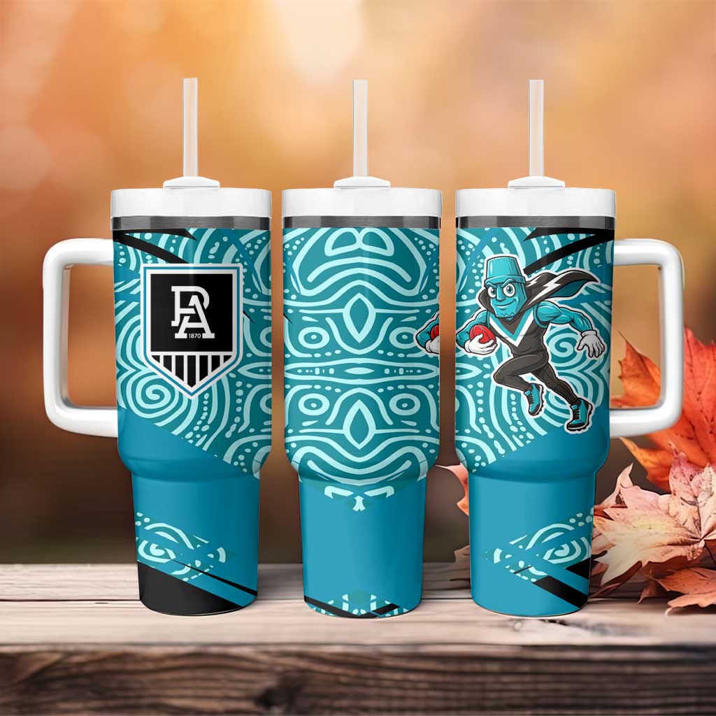 Port Adelaide Australian Football Tumbler With Handle Power Hero Mascot With Indigenous Pattern Art