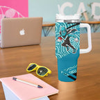 Port Adelaide Australian Football Tumbler With Handle Power Hero Mascot With Indigenous Pattern Art