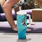 Port Adelaide Australian Football Tumbler With Handle Power Hero Mascot With Indigenous Pattern Art