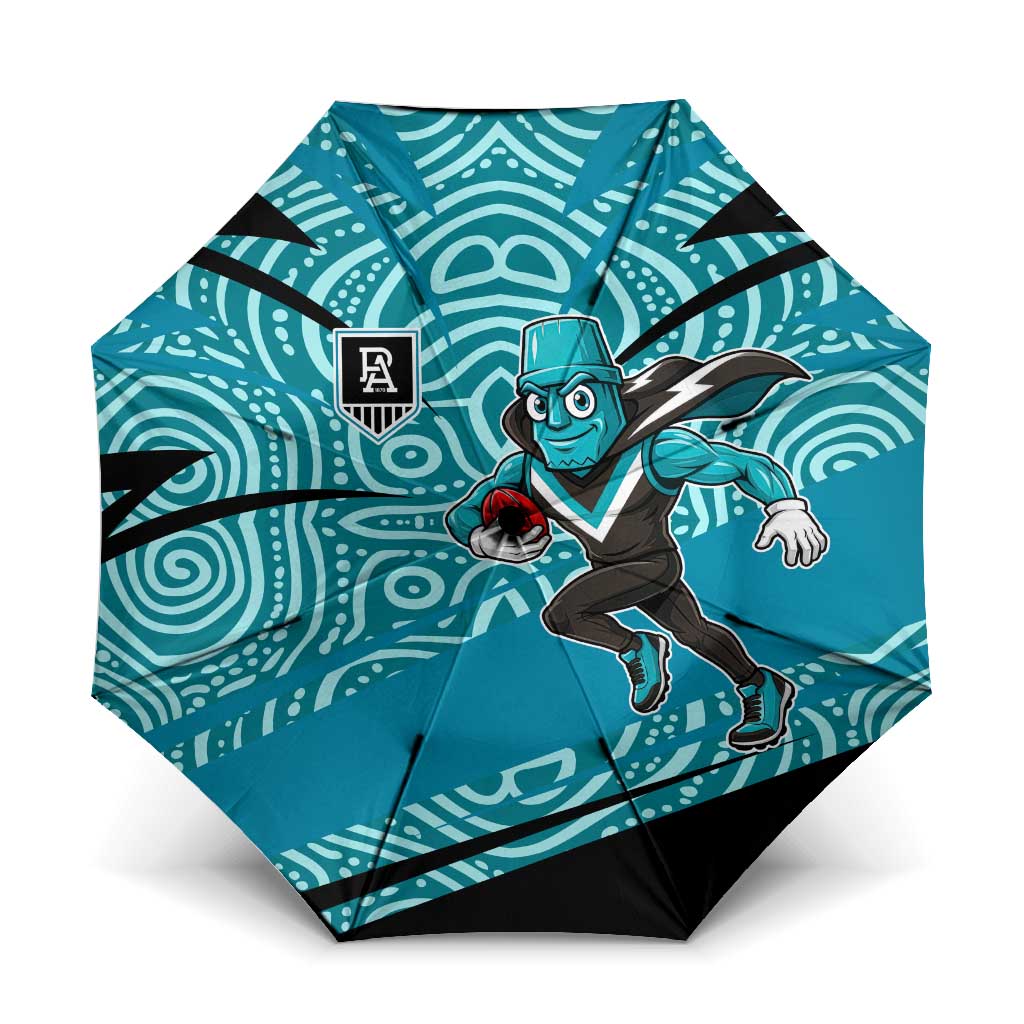 Port Adelaide Australian Football Umbrella Power Hero Mascot With Indigenous Pattern Art