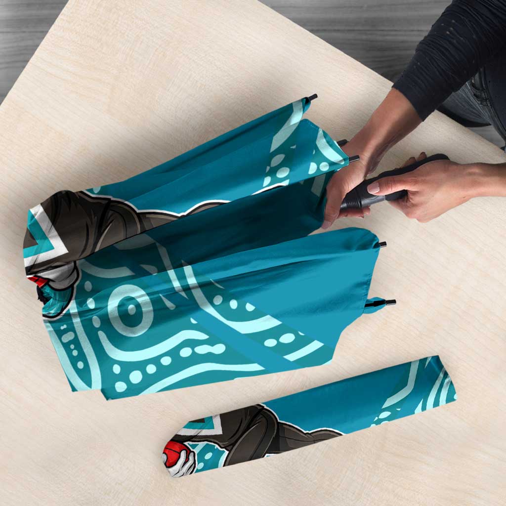 Port Adelaide Australian Football Umbrella Power Hero Mascot With Indigenous Pattern Art