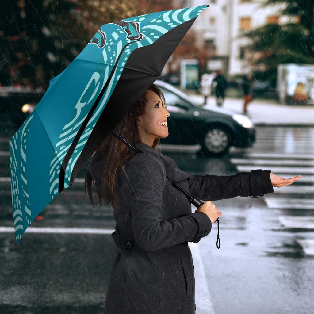 Port Adelaide Australian Football Umbrella Power Hero Mascot With Indigenous Pattern Art