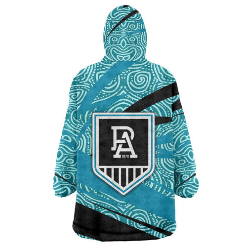 Port Adelaide Australian Football Wearable Blanket Hoodie Power Hero Mascot With Indigenous Pattern Art