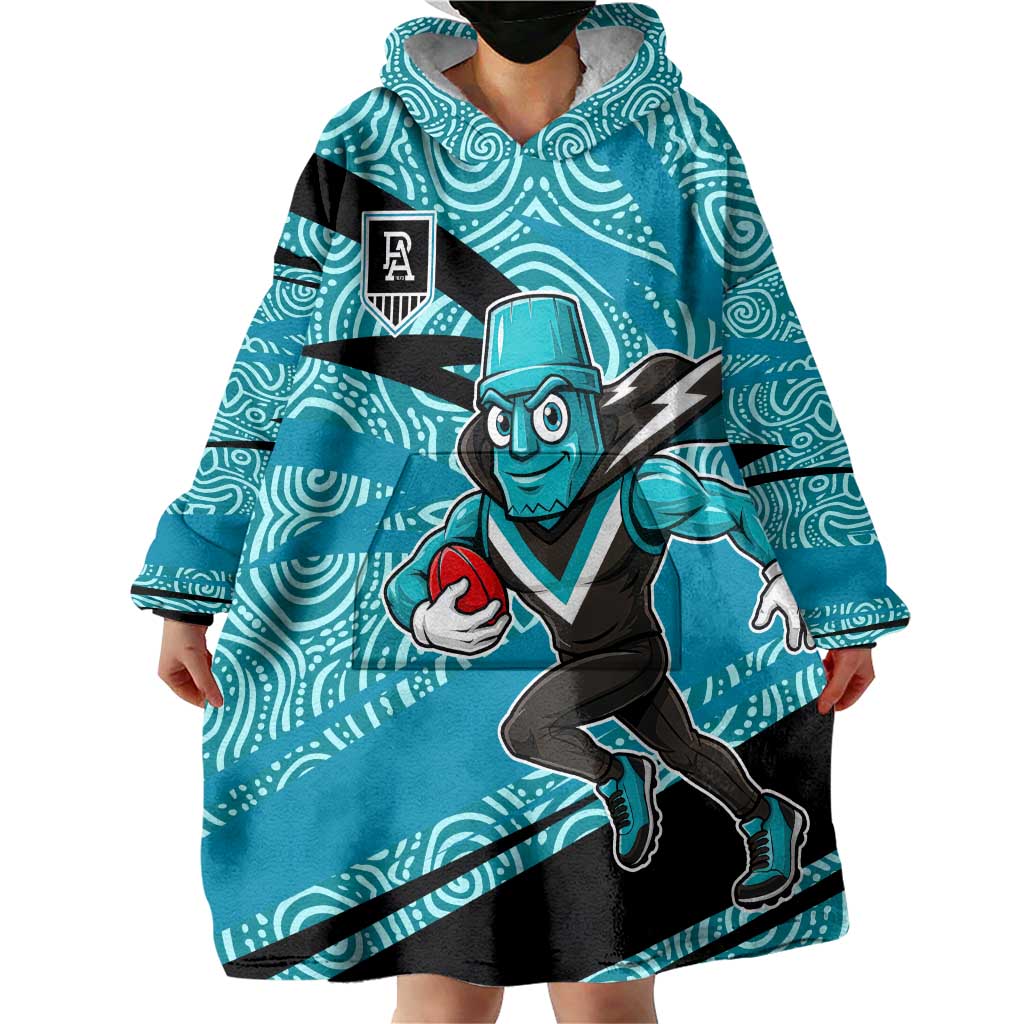 Port Adelaide Australian Football Wearable Blanket Hoodie Power Hero Mascot With Indigenous Pattern Art