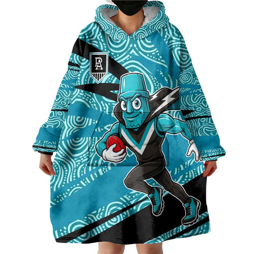 Port Adelaide Australian Football Wearable Blanket Hoodie Power Hero Mascot With Indigenous Pattern Art