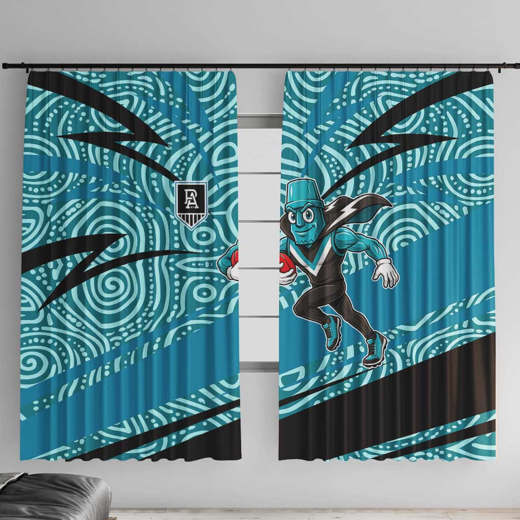 Port Adelaide Australian Football Window Curtain Power Hero Mascot With Indigenous Pattern Art