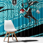 Port Adelaide Australian Football Window Curtain Power Hero Mascot With Indigenous Pattern Art