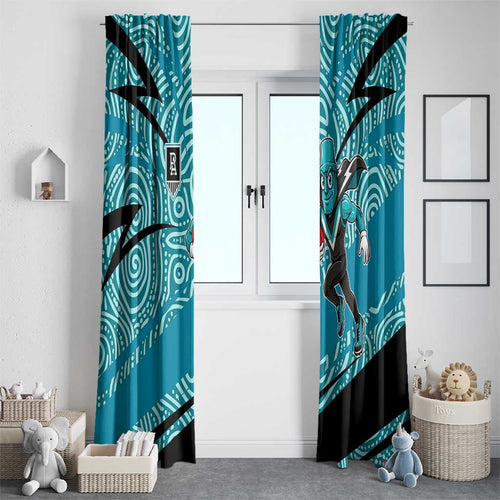 Port Adelaide Australian Football Window Curtain Power Hero Mascot With Indigenous Pattern Art