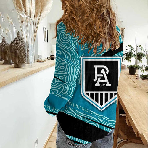 Port Adelaide Australian Football Women Casual Shirt Power Hero Mascot With Indigenous Pattern Art