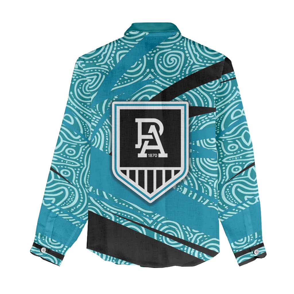 Port Adelaide Australian Football Women Casual Shirt Power Hero Mascot With Indigenous Pattern Art