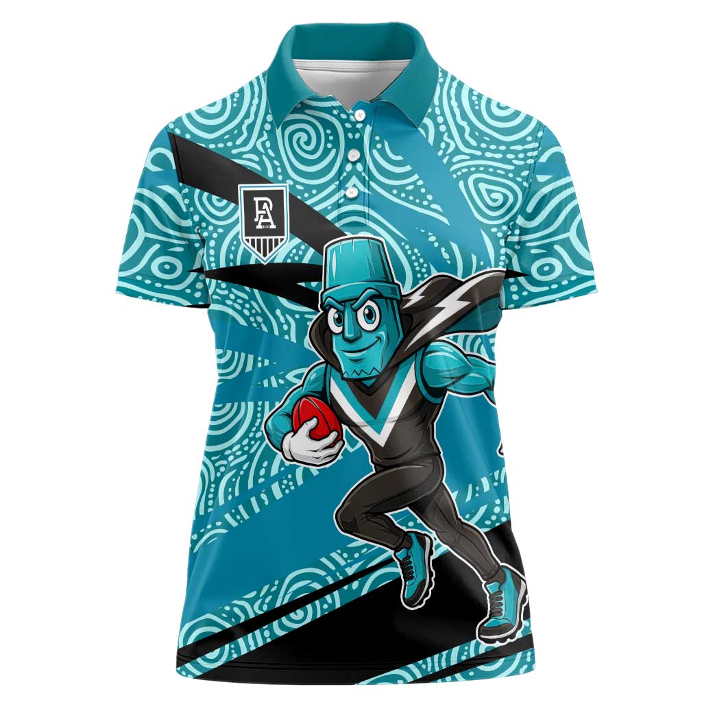 Port Adelaide Australian Football Women Polo Shirt Power Hero Mascot With Indigenous Pattern Art