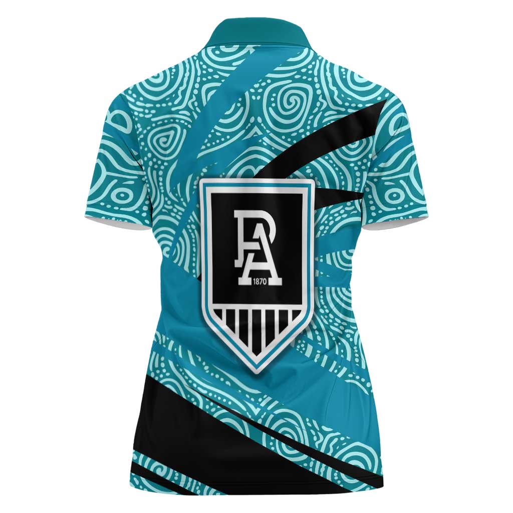 Port Adelaide Australian Football Women Polo Shirt Power Hero Mascot With Indigenous Pattern Art