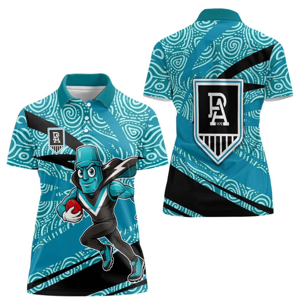 Port Adelaide Australian Football Women Polo Shirt Power Hero Mascot With Indigenous Pattern Art