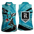 Port Adelaide Australian Football Women Sleeveless Polo Shirt Power Hero Mascot With Indigenous Pattern Art