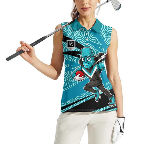 Port Adelaide Australian Football Women Sleeveless Polo Shirt Power Hero Mascot With Indigenous Pattern Art