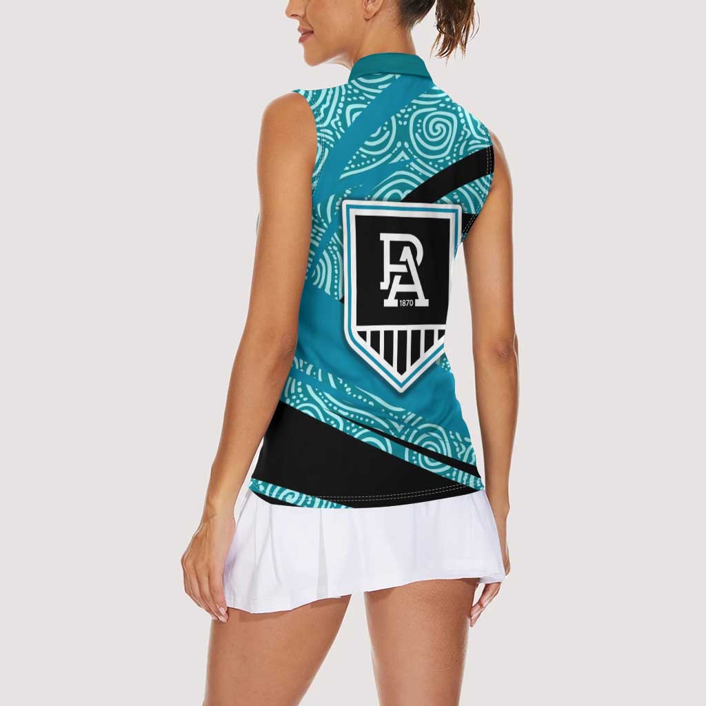 Port Adelaide Australian Football Women Sleeveless Polo Shirt Power Hero Mascot With Indigenous Pattern Art