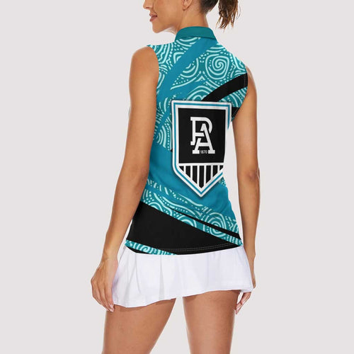 Port Adelaide Australian Football Women Sleeveless Polo Shirt Power Hero Mascot With Indigenous Pattern Art