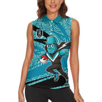 Port Adelaide Australian Football Women Sleeveless Polo Shirt Power Hero Mascot With Indigenous Pattern Art